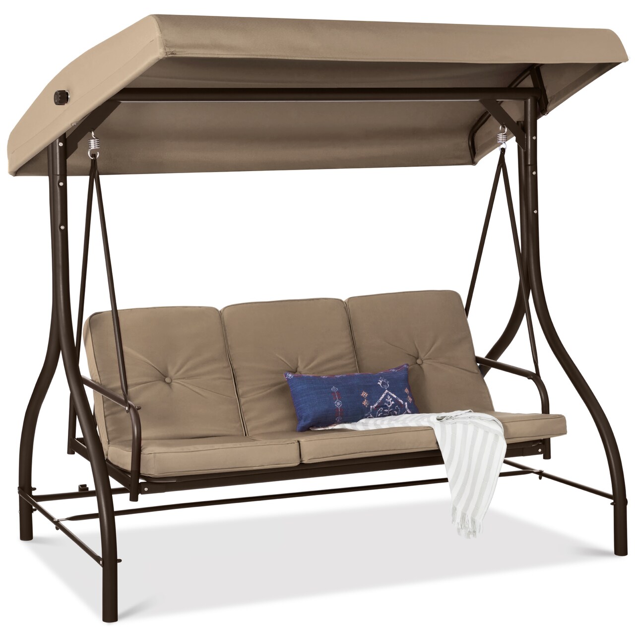 Best Choice Products 3-Seat Outdoor Converting Canopy Swing Glider Patio Hammock w/ Removable Cushions